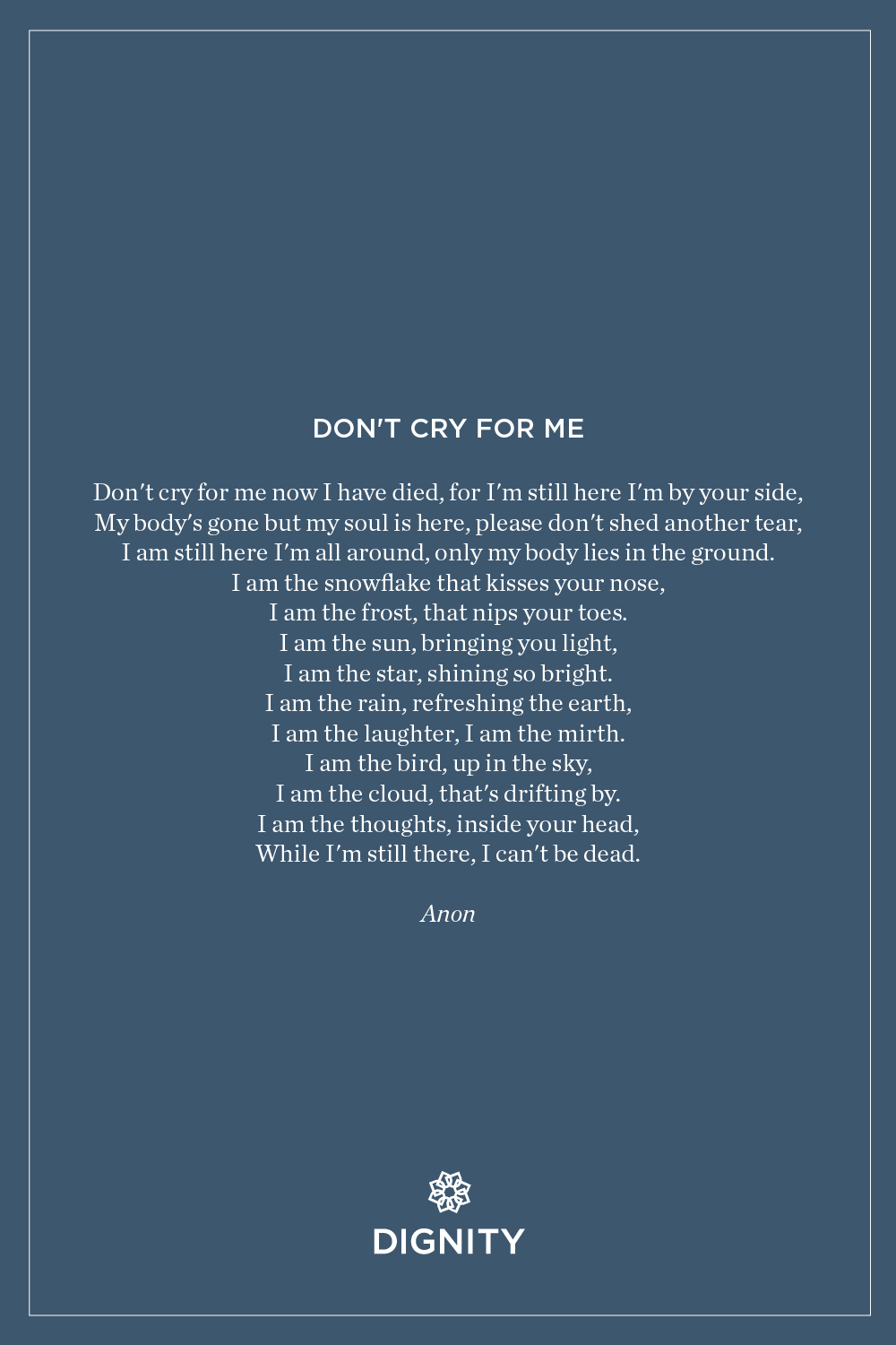 Poems and verses  Don't cry for me