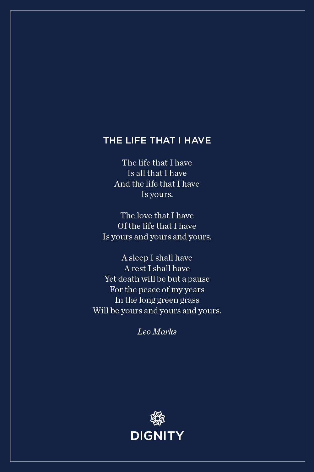 Non religious funeral The life that I have